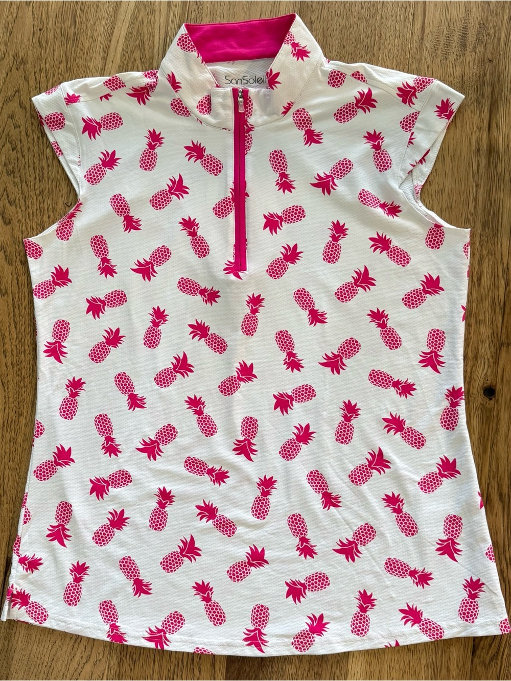 SanSoleil Pink Pineapple Print Sleeveless Golf Polo